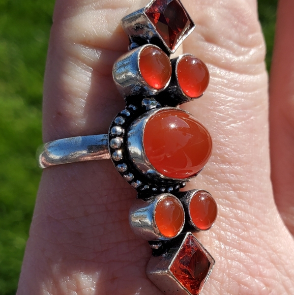 New Carnelian & Garnet 925 Silver Statement Ring. - Picture 4 of 8